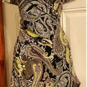 Paisley pattern faux wrap dress